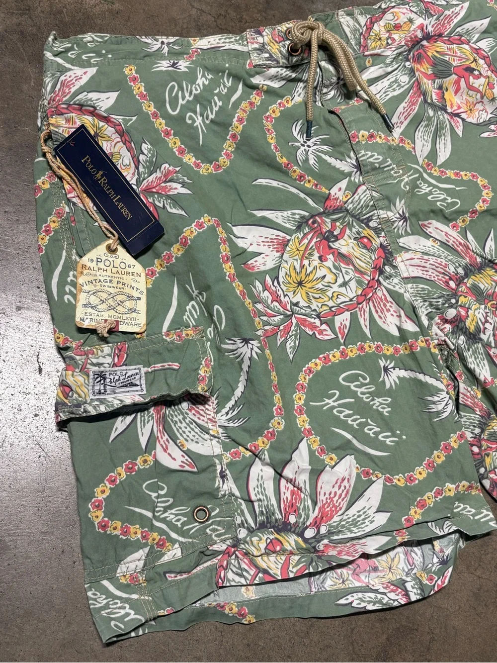 Polo Ralph Lauren Men’s Size 36-38” Vintage Aloha Hawaiian Print Swim Shorts